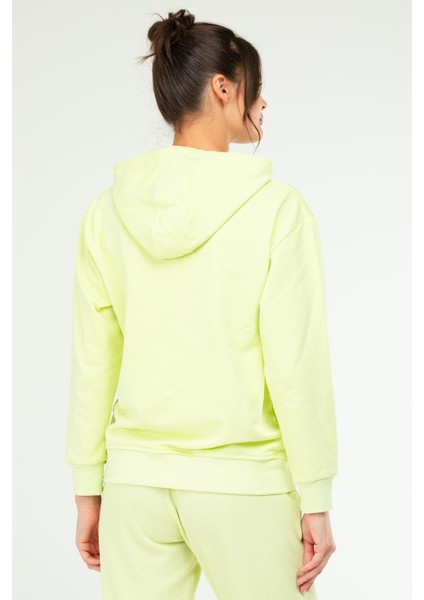 Beyaz - Siyah Oversize Basic Pamuklu Kapüşonlu Kanguru Cep Kadın Sweatshirt SC1242