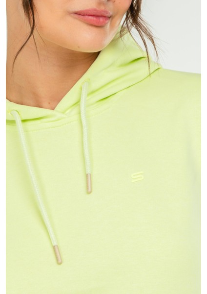Beyaz - Siyah Oversize Basic Pamuklu Kapüşonlu Kanguru Cep Kadın Sweatshirt SC1242