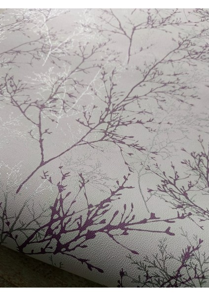 Lila Gümüş Dallı Çiçekli Silinebilir Duvar Kağıdı 5 M² fiyatları