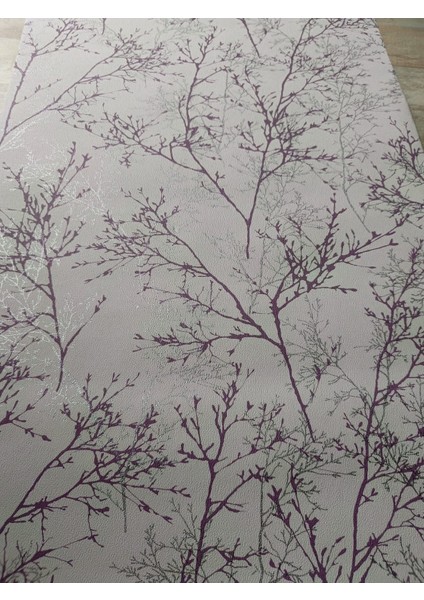 Lila Gümüş Dallı Çiçekli Silinebilir Duvar Kağıdı 5 M² modelleri