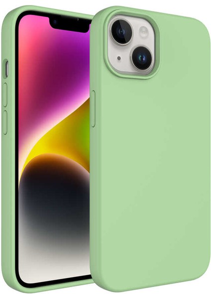 Apple iPhone 14 Plus Kılıf Sıvı Teknolojili Silinebilir Sert Vrdr Kivi Kapak-Açık Yeşil