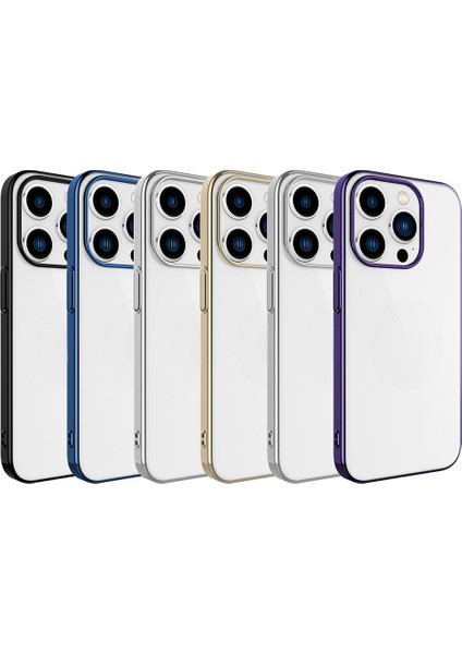 Apple iPhone 15 Pro Kılıf Sert Pc Renkli Çerçeveli Vrdr Riksos Kapak-Mavi