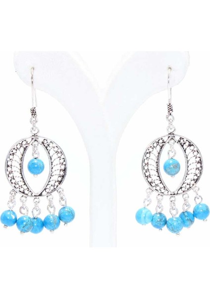 925 Ayar Gümüş Telkari Firuze Taş Sallantılı Küpe