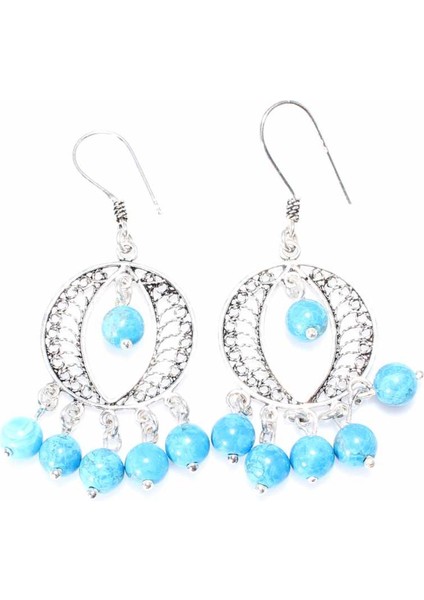 925 Ayar Gümüş Telkari Firuze Taş Sallantılı Küpe fiyatları