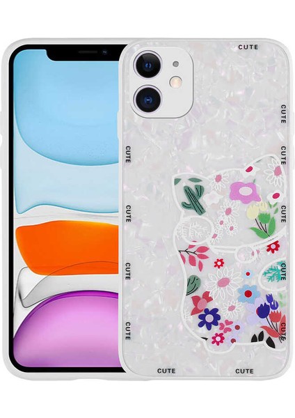iPhone 12 Kılıf Desenli Sert Silikon Vrdr Mumila Kapak-White Cat