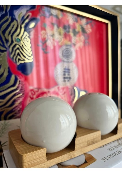 Porselen 2 Li Bambu Standlı Tuzluk Seti