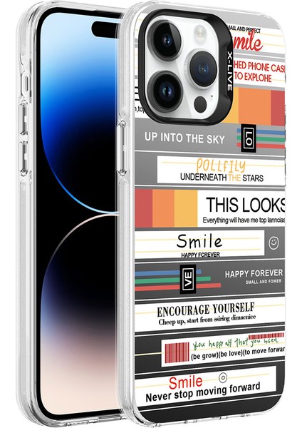 Apple iPhone 14 Pro Max Kılıf Desenli Vrdr Silver Sert Kapak-Mottolar