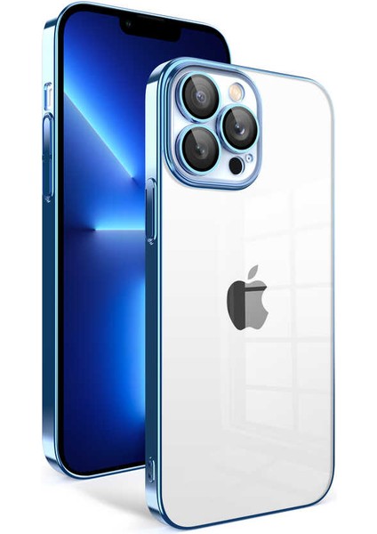 Apple iPhone 12 Pro Kılıf Kamera Korumalı Renkli Çerçeveli Vrdr Garaj Kapak-Mavi Açık
