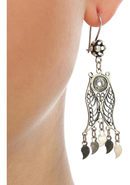 925 Ayar Gümüş Avize Model Pul Sallantılı Telkari Küpe