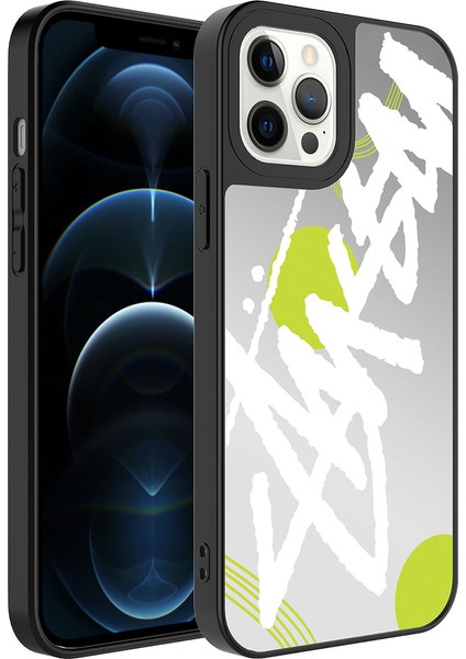Apple iPhone 12 Pro Max Kılıf Aynalı Desenli Kamera Korumalı Parlak Vrdr Mirror Kapak-Yazı
