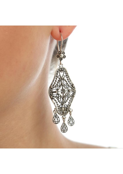 925 Ayar Gümüş Avize Model Telkari Küpe