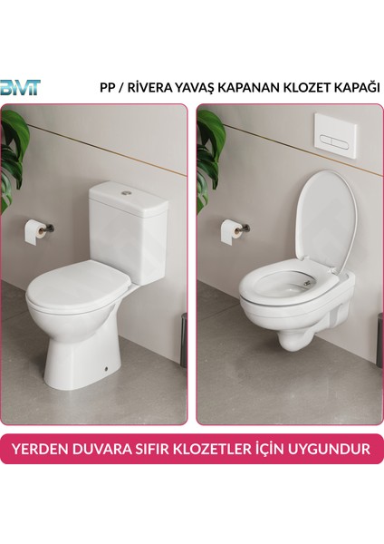 Rivera Klozet Kapağı – Beyaz, Yavaş Kapanır, Tak-Çıkar, Oval Uyumlu, kolay montajlı