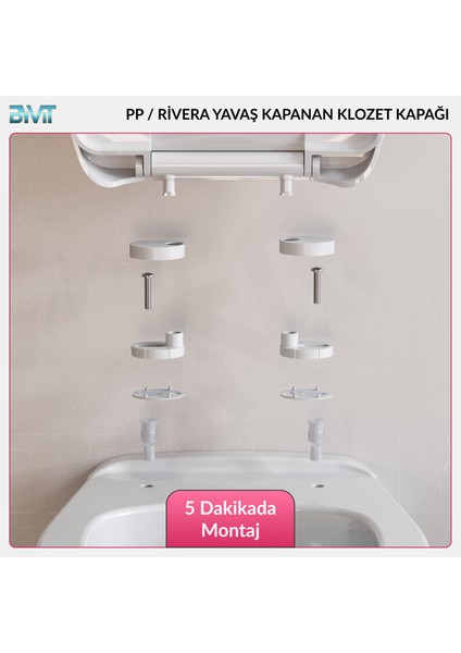 Rivera Klozet Kapağı – Beyaz, Yavaş Kapanır, Tak-Çıkar, Oval Uyumlu, kolay montajlı