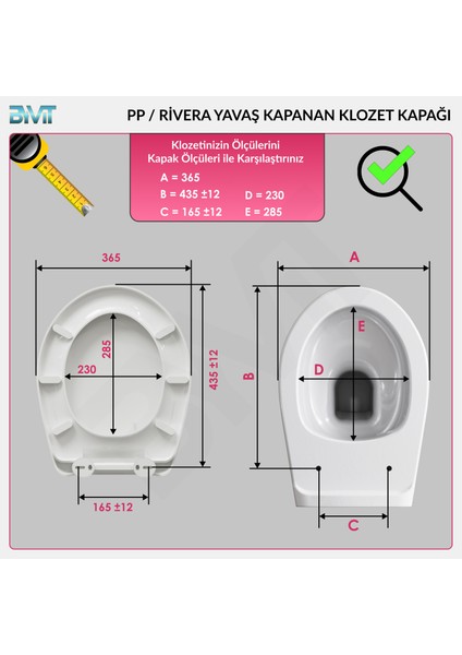 Rivera Klozet Kapağı – Beyaz, Yavaş Kapanır, Tak-Çıkar, Oval Uyumlu, kolay montajlı