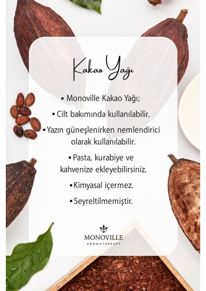 Nemlendirici Kakao Yağı 100 ml Soğuk Sıkım %100 Saf Ve Doğal (CACAO BUTTER)