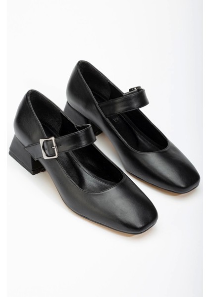 ST-006 Siyah Günlük 4 cm Topuklu Bayan Ayakkabı