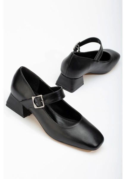 ST-006 Siyah Günlük 4 cm Topuklu Bayan Ayakkabı