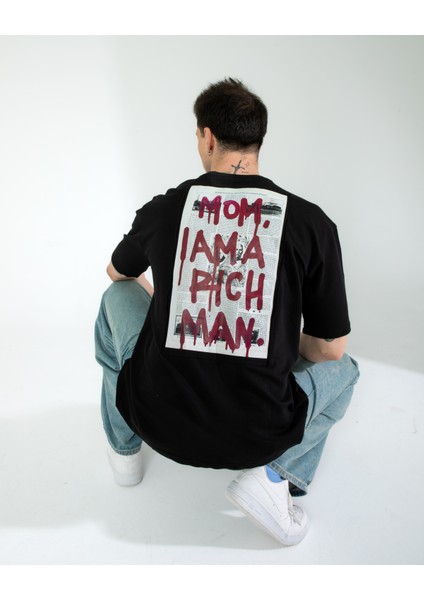 Oversıze Unisex Baskılı T-Shırt Rıch Black
