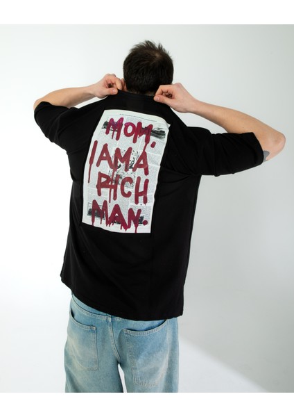 Oversıze Unisex Baskılı T-Shırt Rıch Black fırsatları
