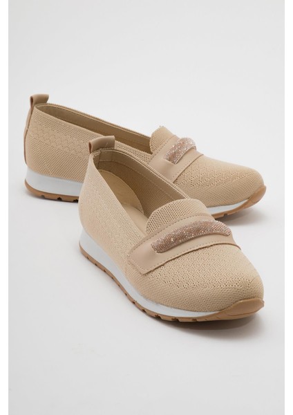 Kaydırmaz Taban Taşlı Kadın Babet NUDE