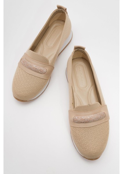 Kaydırmaz Taban Taşlı Kadın Babet NUDE fırsatları