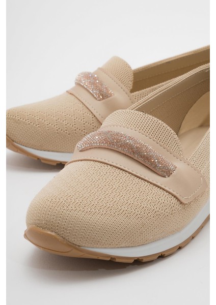 Kaydırmaz Taban Taşlı Kadın Babet NUDE indirimleri