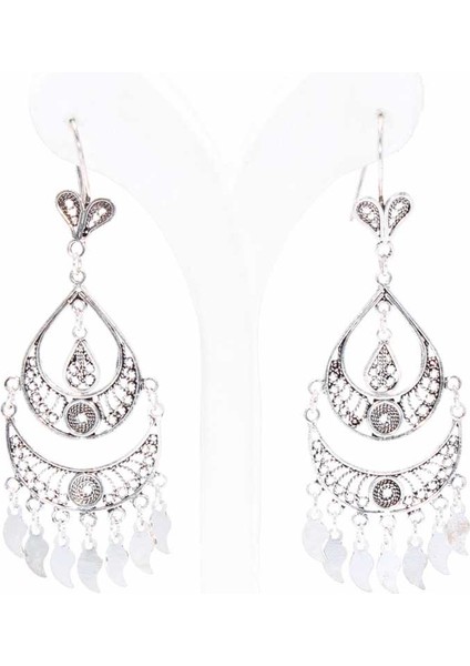 925 Ayar Gümüş Avize Motifli Pul Sallantılı Telkari Küpe modelleri