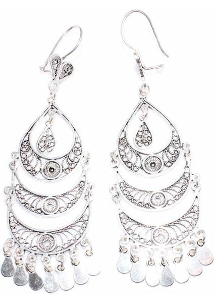 925 Ayar Gümüş Avize Motifli Sallantılı Telkari Küpe