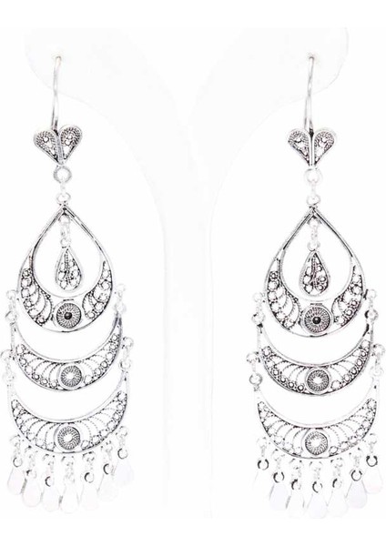 925 Ayar Gümüş Avize Motifli Sallantılı Telkari Küpe fiyatları