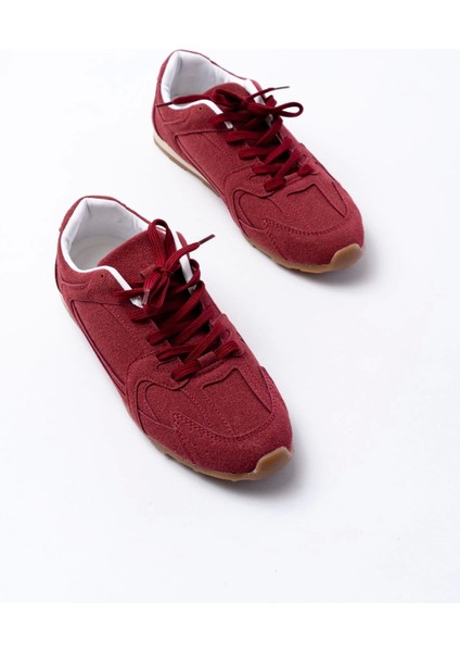 Rs-01 Bordo Süet Ince Taban Günlük Spor Ayakkabı