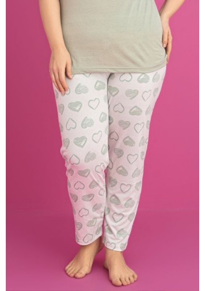 X-Dreamy Büyük Beden Pamuklu Kalp Desenli Kısa Kollu Pijama Takımı