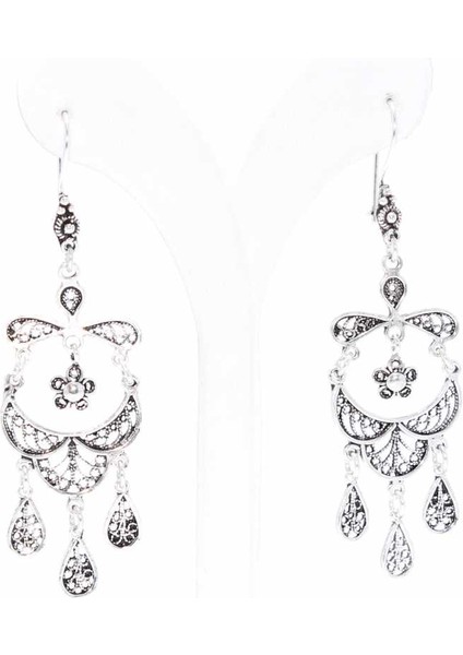 925 Ayar Gümüş Çiçek Desenli Telkari Küpe