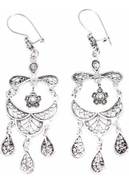 925 Ayar Gümüş Çiçek Desenli Telkari Küpe fiyatları