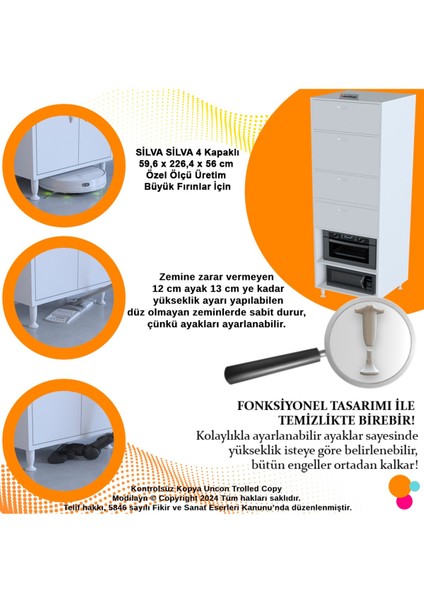 Silva Silva 4 Kapak 59,6 x 226,4 x 56 cm 6 Derin Göz Raf Mini Mikrodalga Fırın Dolabı Mutfak Dolabı