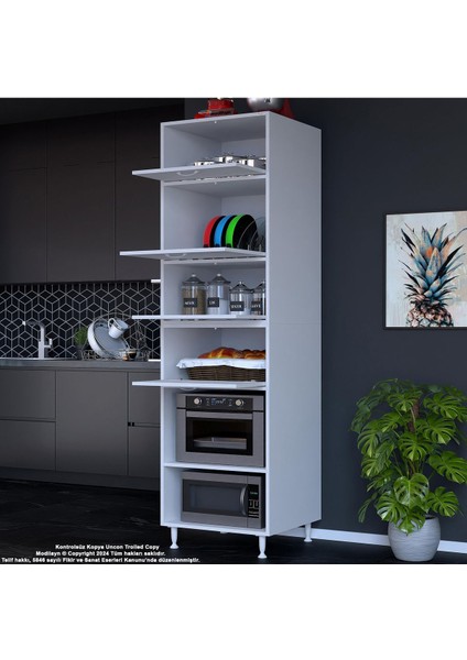 Silva Silva 4 Kapak 59,6 x 226,4 x 56 cm 6 Derin Göz Raf Mini Mikrodalga Fırın Dolabı Mutfak Dolabı