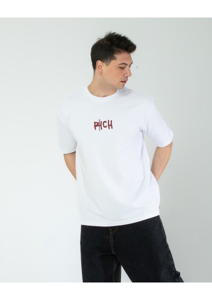 Oversıze Unisex Baskılı T-Shırt Rıch Whıte