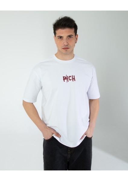 Oversıze Unisex Baskılı T-Shırt Rıch Whıte indirimleri