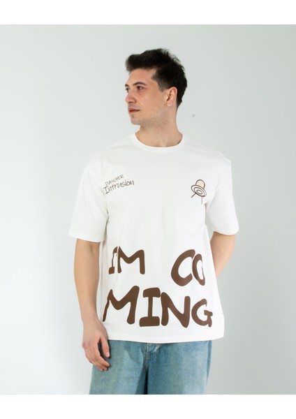 Oversıze Unisex Baskılı T-Shırt Intrusıon Ecrou