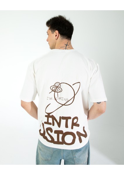 Oversıze Unisex Baskılı T-Shırt Intrusıon Ecrou fiyatları