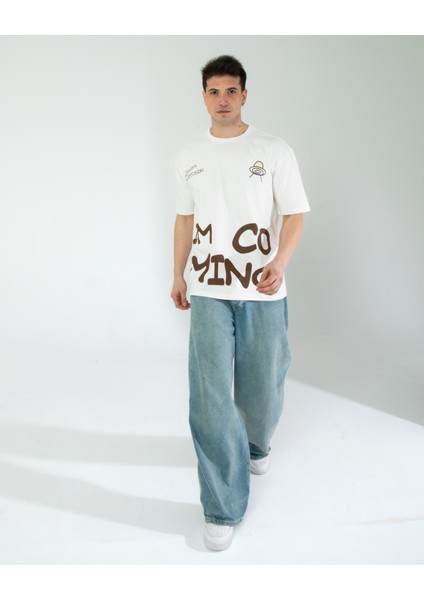 Oversıze Unisex Baskılı T-Shırt Intrusıon Ecrou modelleri