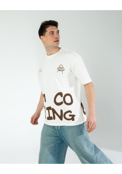 Oversıze Unisex Baskılı T-Shırt Intrusıon Ecrou fırsatları