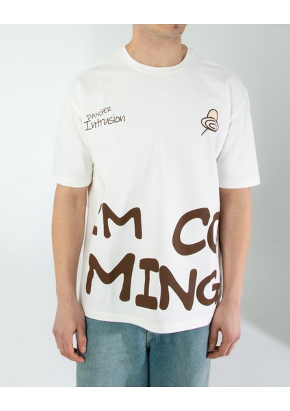 Oversıze Unisex Baskılı T-Shırt Intrusıon Ecrou indirimleri