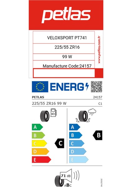 225/55 R16 99W Reınf. Velox Sport PT741 Oto Yaz Lastiği (Üretim Yılı:2025) fiyatları