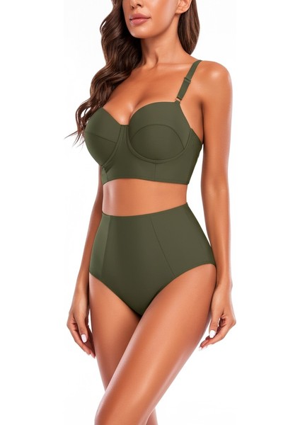 Haki Yeşil Yüksek Bel Bikini Alt Üst Takım modelleri