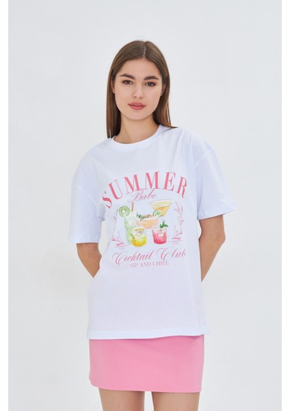 Summer Babe Baskılı %100 Tasarım Kadın Tişört