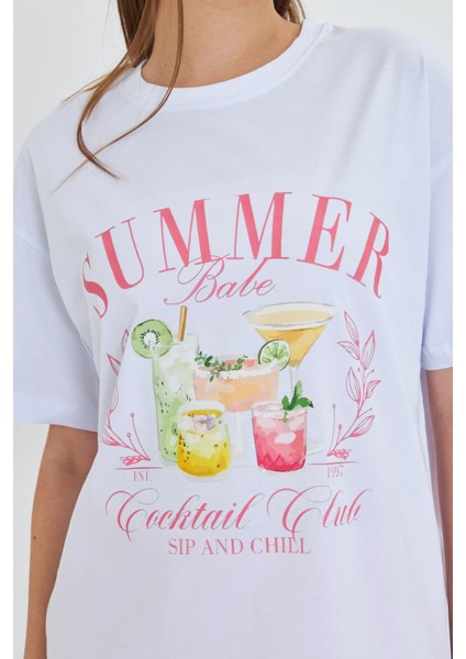 Summer Babe Baskılı %100 Tasarım Kadın Tişört fiyatları