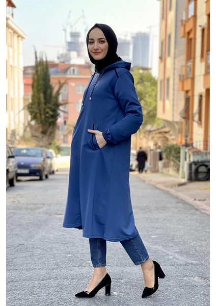 Kapşonlu Tesettür Kap Indigo