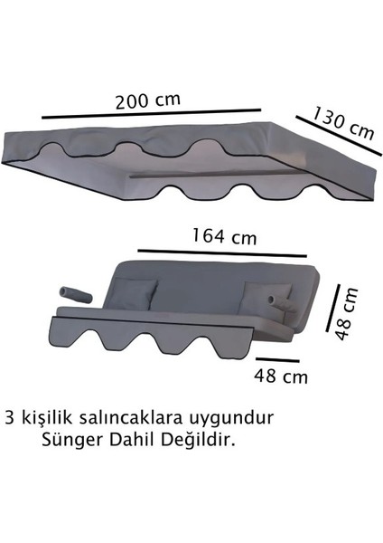 3 Kişilik Lüks Salıncak Kılıf Seti Süngersiz Panama Gri