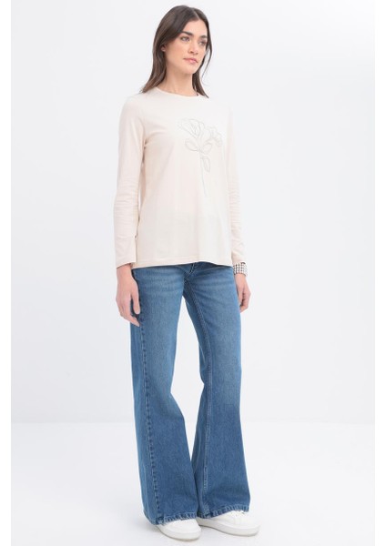 Zincir Nakışlı Uzun Kollu Kadın T-Shirt S16034A0