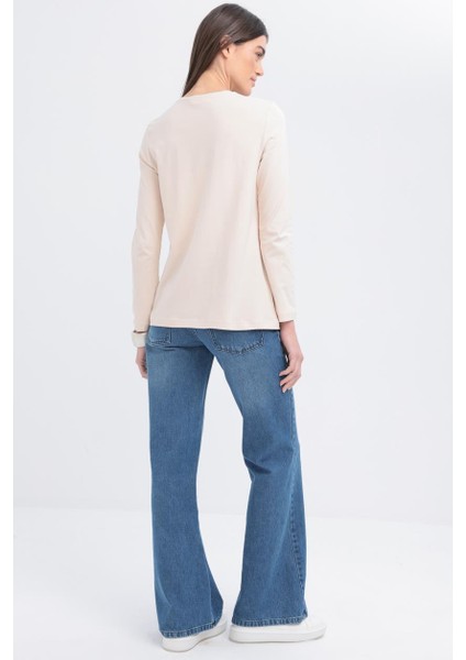 Zincir Nakışlı Uzun Kollu Kadın T-Shirt S16034A0 modelleri